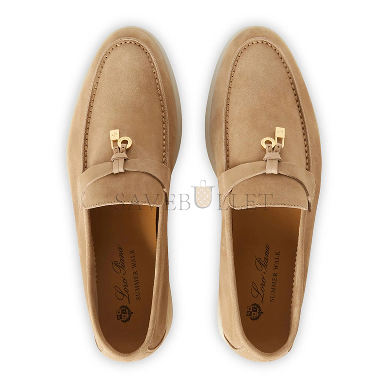 LORO PIANA SUMMER CHARMS SUEDE SANDSTONE LOAFERS FAE5444